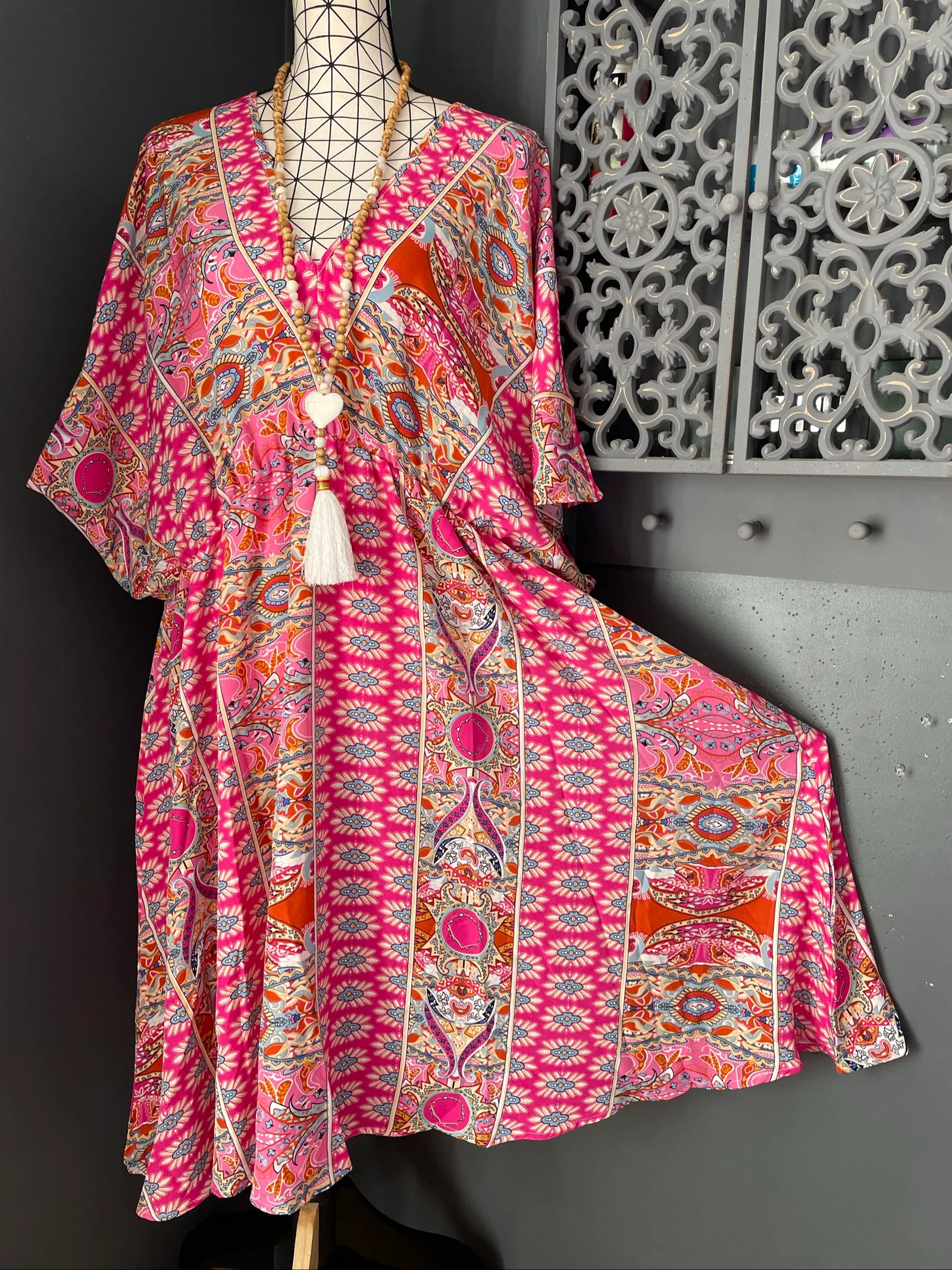 💖 vestido largo multicolor abstracto talla grande 58 fluido bohemio oversize colorido 💖 – photo 2